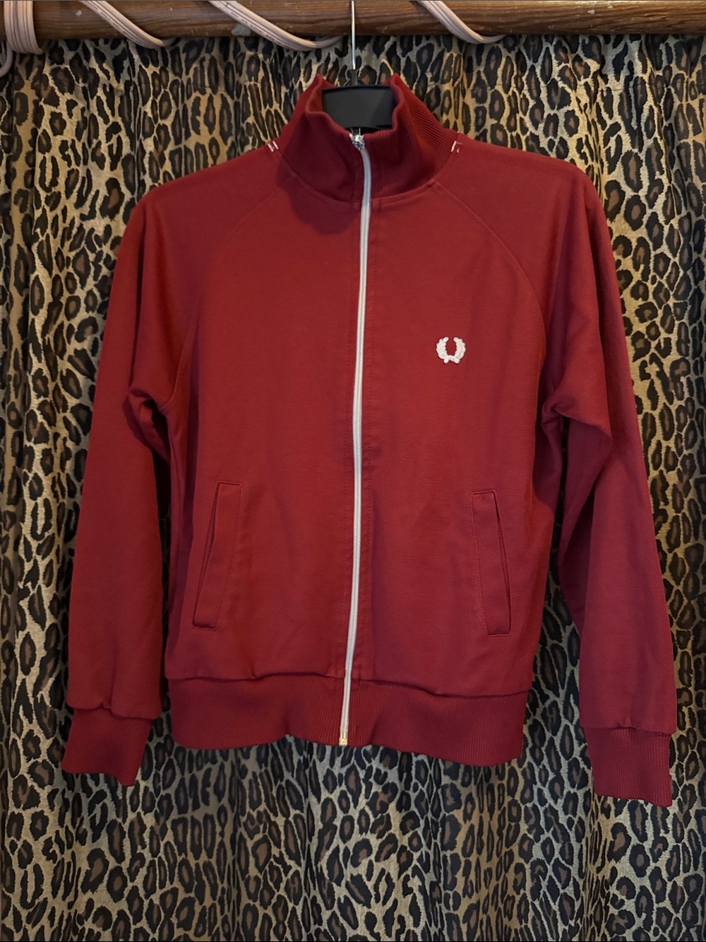 Fred Perry Maroon Zip-Front Track Jacket with White Laurel